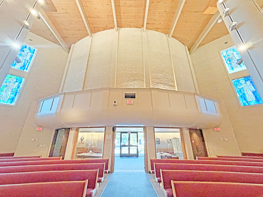 View from the back of the sanctuary, showing the seating